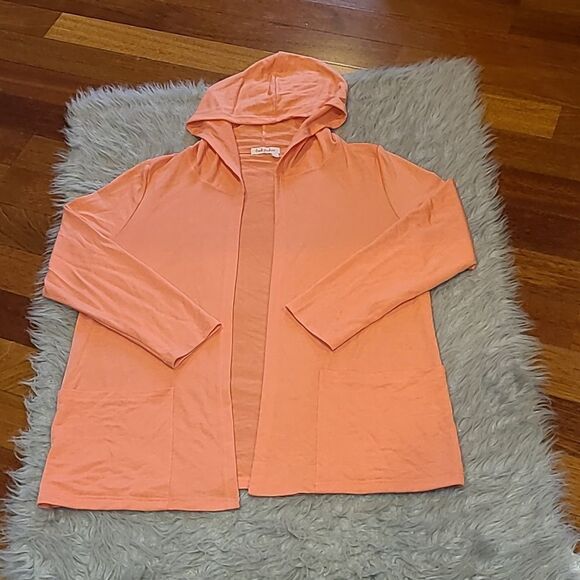 Fresh‎ produce orange soft polyester rayon stretch open long sleeve shirt - Picture 1 of 5